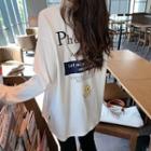 Long-sleeve Smiley Face Print T-shirt White - One Size