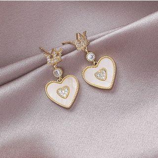 Rhinestone Crown & Heart Dangle Earring As Shown In Figure - One Size