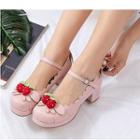 Strawberry Applique Chunky-heel Mary Jane Pumps
