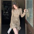 Long-sleeve Notch Lapel Ruched Sheath Dress