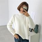 Mock-neck Button-trim Sweater