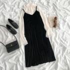 Spaghetti-strap Velvet Dress Dress - One Size