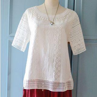 Embroidered Panel Short-sleeve Top