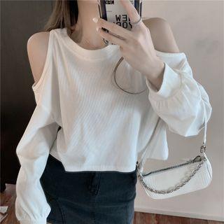 Cutout Shoulder Plain Cropped Top