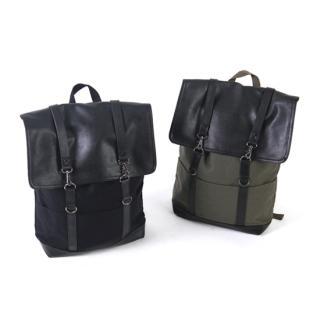 Faux-Leather Flap Canvas Backpack