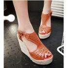 Cutout Woven Platform Wedge Sandals