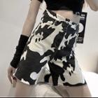 Cow Print Straight Leg Shorts Daily Cow Pattern - Black & White - One Size