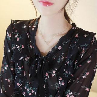 Ruffled 3/4-sleeve Chiffon Top
