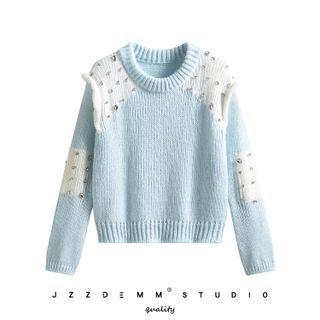 Rhinestone Sweater Light Blue - One Size