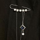 Melted Heart Faux Pearl Necklace With Brooch White & Blue - One Size