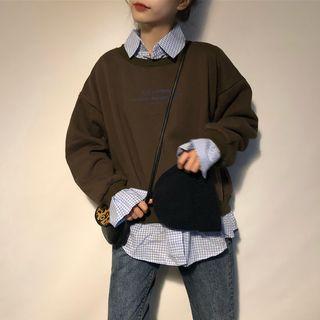 Mock Two-piece Gingham Panel Pullover Brown - One Size