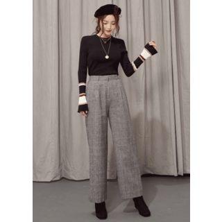 Glen-plaid Wool Blend Wide-leg Dress Pants