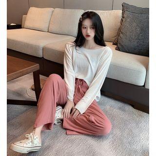 Loose-fit Plain Light Top / Wide-leg Pants