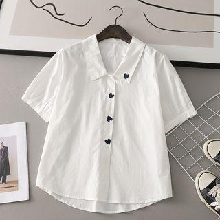 Heart Embroidered Blouse Heart Embroidery - White - One Size