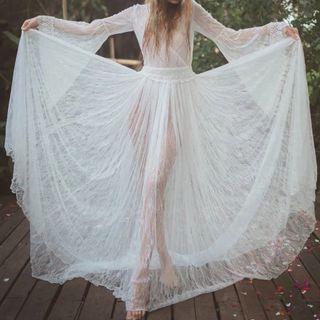 V-neck Long-sleeve See-through Dress