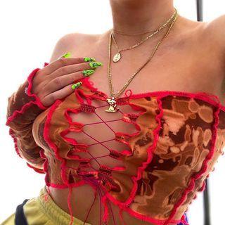 Long-sleeve Off-shoulder Lace-up Cropped Top