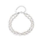 925 Sterling Silver Fashion Elegant White Freshwater Pearl Beaded Double Bracelet Silver - One Size