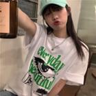 Elbow-sleeve Lettering T-shirt / Long-sleeve Top