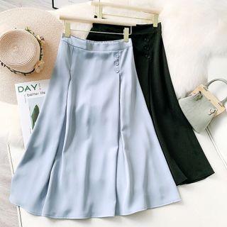Button-accent Midi A-line Skirt