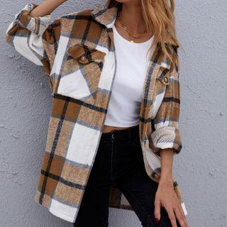 Long-sleeve Oversized Plaid Shirt Jacket