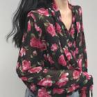 Rose Print Long-sleeve Loose-fit Blouse - 2 Colors