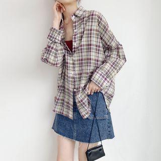 Set : Plaid Shirt + Red Vest As Shown In Figure - One Size