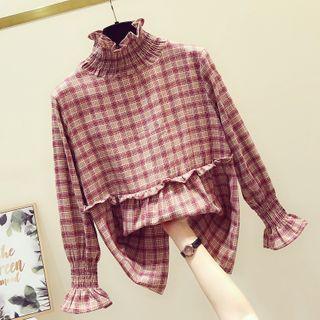 Turtleneck Plaid Blouse