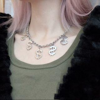 Stainless Steel Dollar Sign Necklace Silver - One Size