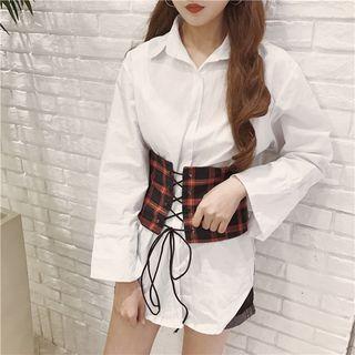 Set: Plain Shirt + Plaid Corset Belt