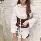 Set: Plain Shirt + Plaid Corset Belt
