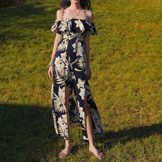 Short-sleeve Square-neck Floral Print Midi Dress