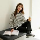 Set: Layered-hem Striped Pullover + Straight-cut Pants