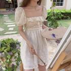 Short-sleeve Floral A-line Dress Off-white - One Size