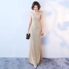 U-neck Glitter Sheath Evening Gown