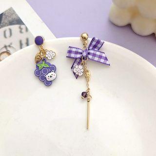 Grapes Bear Ribbon Asymmetrical Alloy Dangle Earring