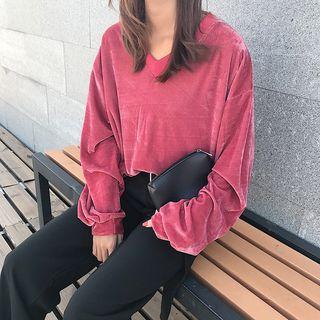 Plain Velvet V-neck Pullover