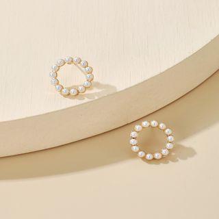 Faux Pearl Hoop Earring 1 Pair - 14016 - Gold & White - One Size