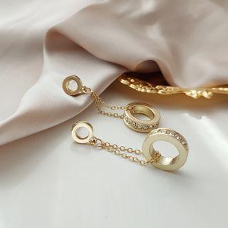 Rhinestone Hoop Chained Dangle Earring 1 Pair - 925 Silver - As Shown In Figure - One Size