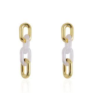 Chunky Chain Drop Earring 1 Pair - White & Gold - One Size