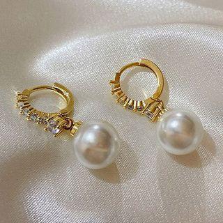 Faux Pearl Rhinestone Sterling Silver Dangle Earring E1126 - 1 Pr - Gold & White - One Size