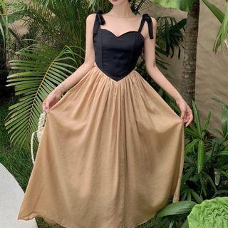 Sleeveless Two Tone A-line Maxi Dress