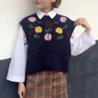 Flower Embroidered Knit Vest