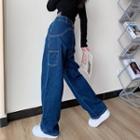 High-waist Multi-pocket Straight-cut Jeans