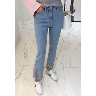 Slit Fray-hem Boot-cut Jeans