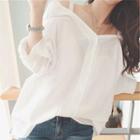 Plain Off Shoulder Elbow Sleeve Shirt