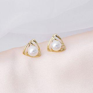 Faux Pearl Alloy Triangle Earring 1 Pair - E3298 - As Shown In Figure - One Size