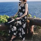 Sleeveless Floral Print Midi Beach Dress