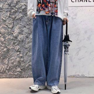 Straight Wide Leg Plain Jeans