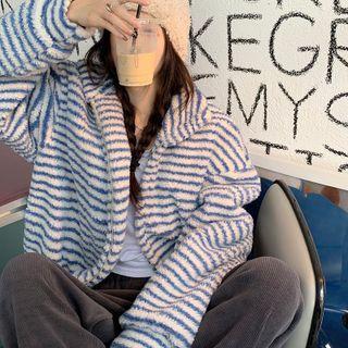 Striped Fleece Loose-fit Jacket Blue - One Size