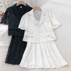 Set Of 2: Short-sleeve Blazer + Plain Pleated Skirt